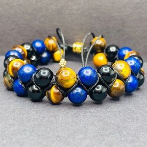 HP. Men Lapis, Tiger eye, Black Onyx Beaded Bracelet